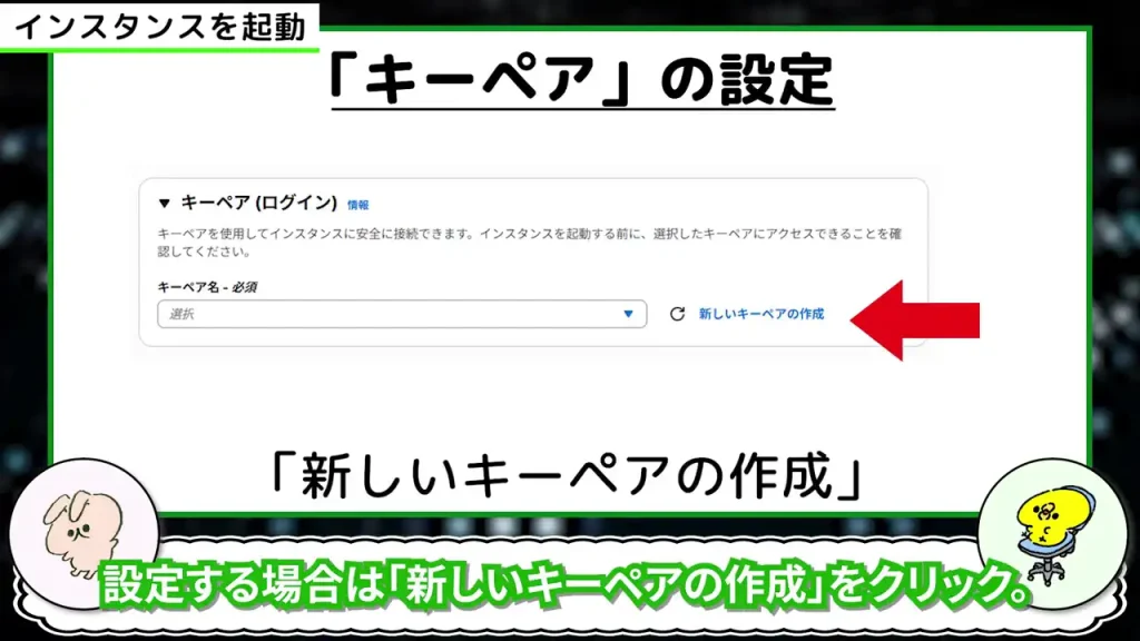 「新しいキーペアの作成」をクリック