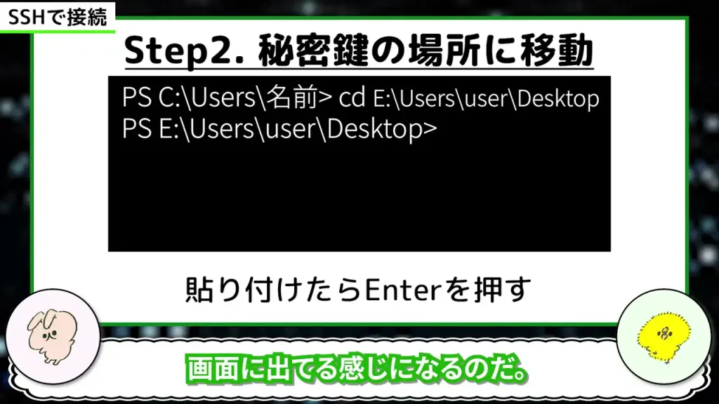 Powershell上で秘密鍵の場所に移動する