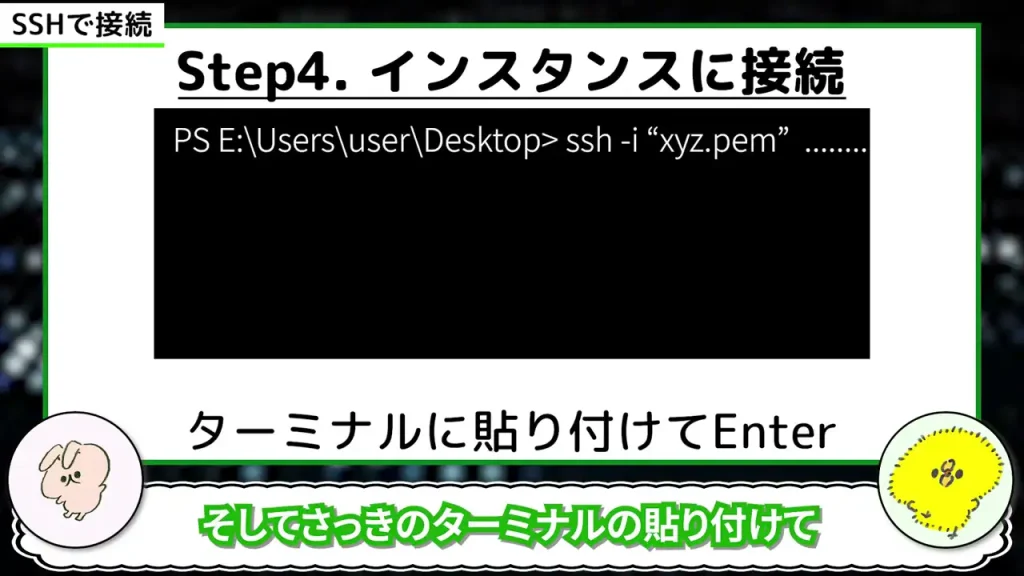 ターミナルに貼り付けてEnterを押す