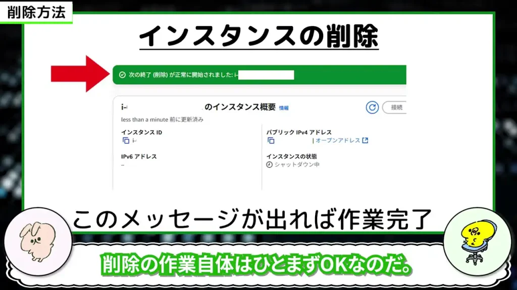 削除メッセージが出れば一旦操作は完了